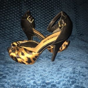 Leopard ankle strap heels